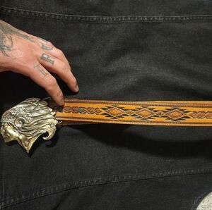 Tony Lama Vintage Aztec Belt With Vintage Limited Edition Belt Buckle